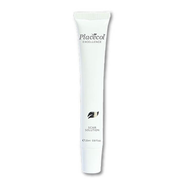 A tube of Placecol - Scar Solution 25 ml cream on a white background.