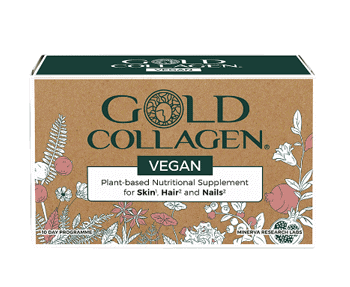 Vegan capsules containing gold collagen.