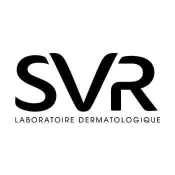 A black and white logo for svr laboratory.