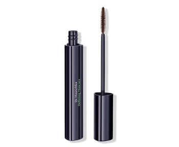 A black Dr Hauschka mascara with a black tube on a white background.
