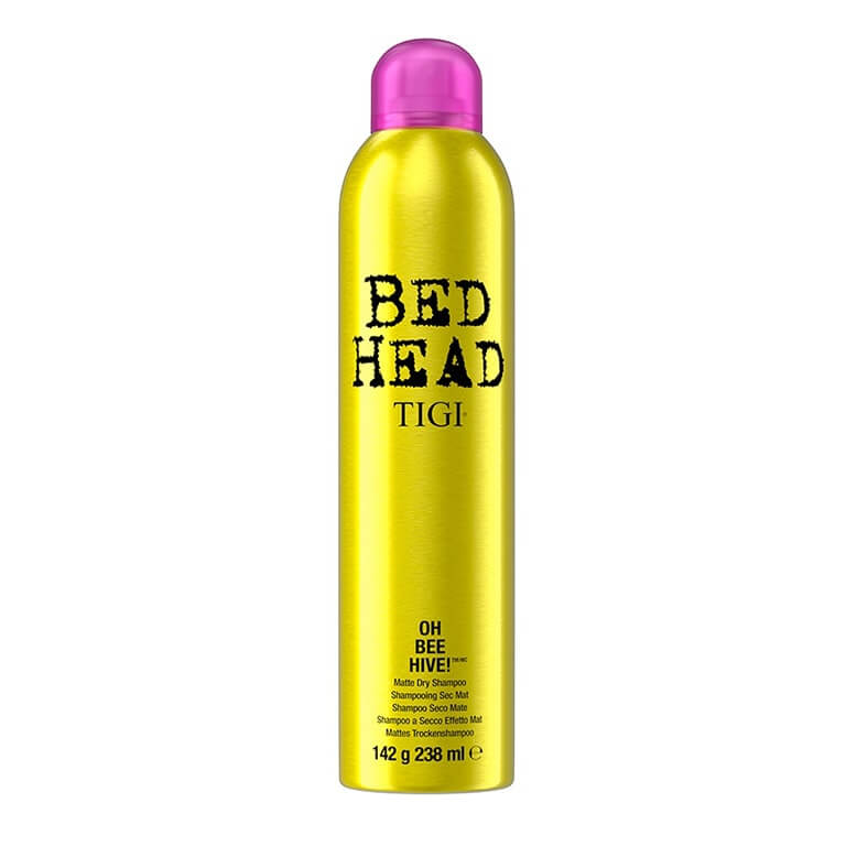 TIGI - Bed Head - Oh Bee Hive Volumizing Dry Shampoo 238ml hairspray in a yellow bottle on a white background.