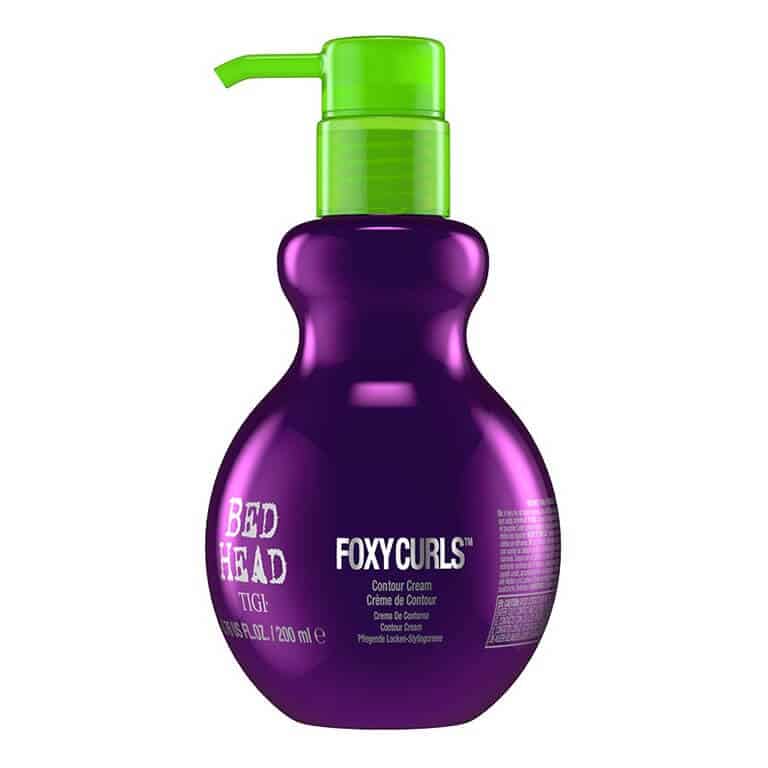 A bottle of purple TIGI - Bed Head - Foxy Curls Contour Crème 200ml hair sham on a white background.