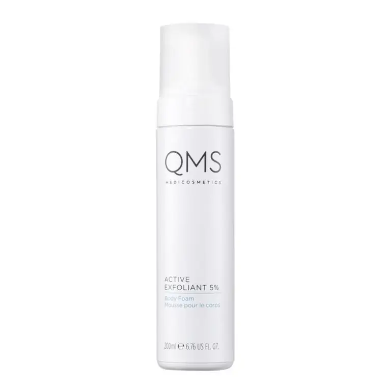 QMS - Active Exfoliant 5% Body Foam 200ml on a white background.