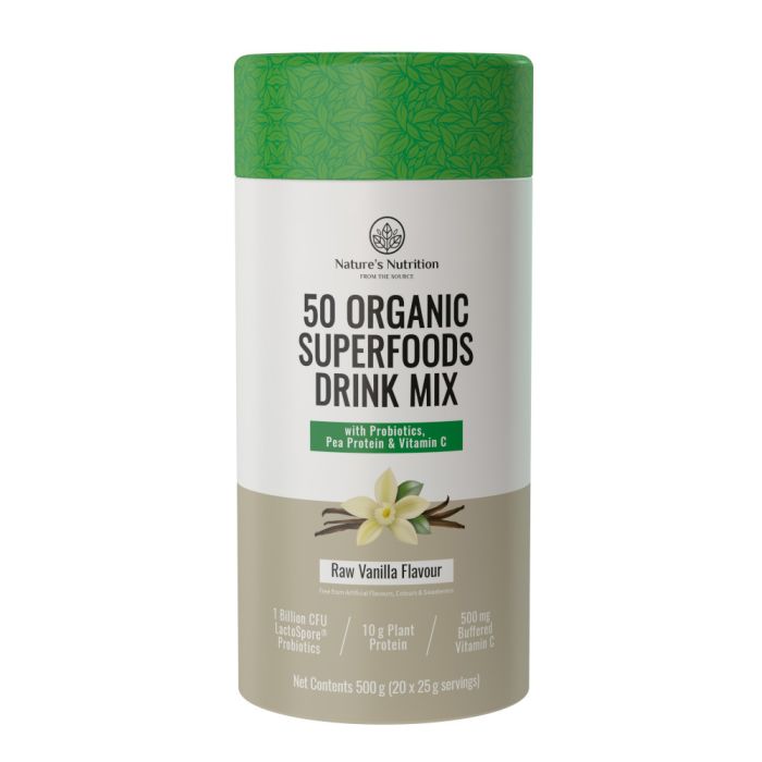 Enjoy Nature's Nutrition - Natural Vanilla 500g with this drink mix containing 50 organic superfoods.