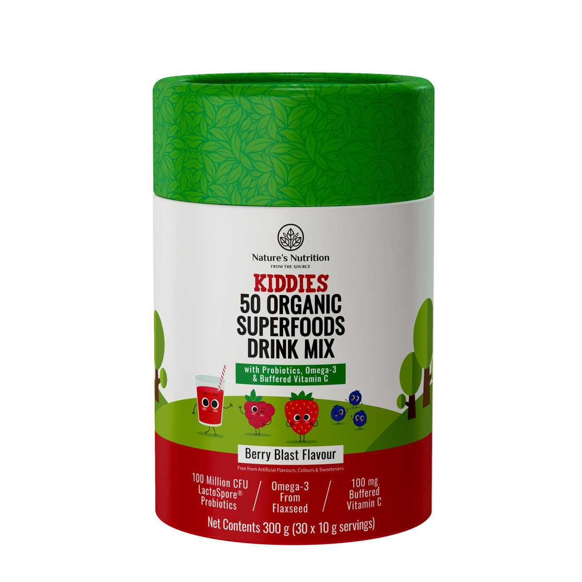 A container of Nature's Nutrition - Kiddies Superfood - Berry Blast 300g.