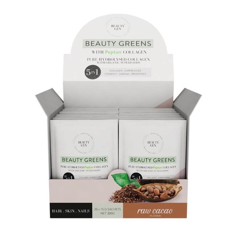 Beauty Gen - Beauty Greens Raw Cacao 15g x 20 in a box.