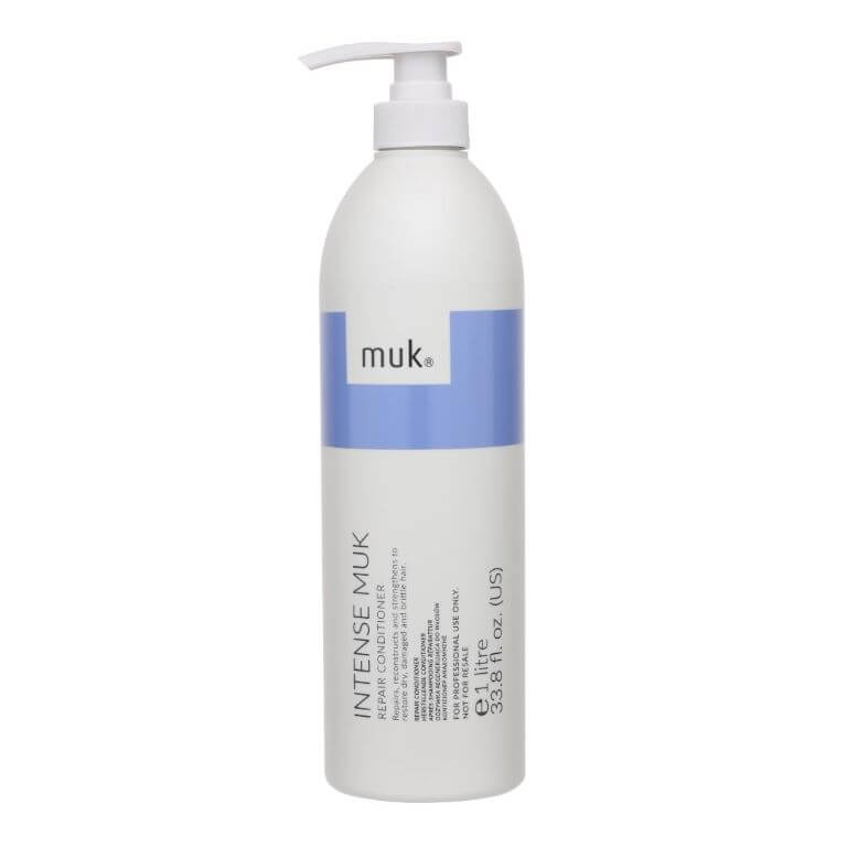 A bottle of Intense Muk Repair Conditioner 1L on a white background.
