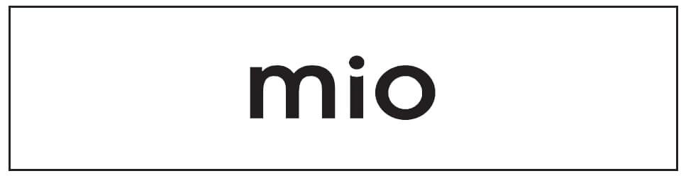A black and white image of the word mio.