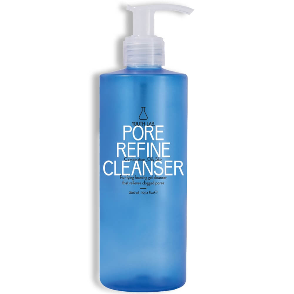 A bottle of Youth Lab - Pore Refine Cleanser: comb/oily 300ml on a white background.