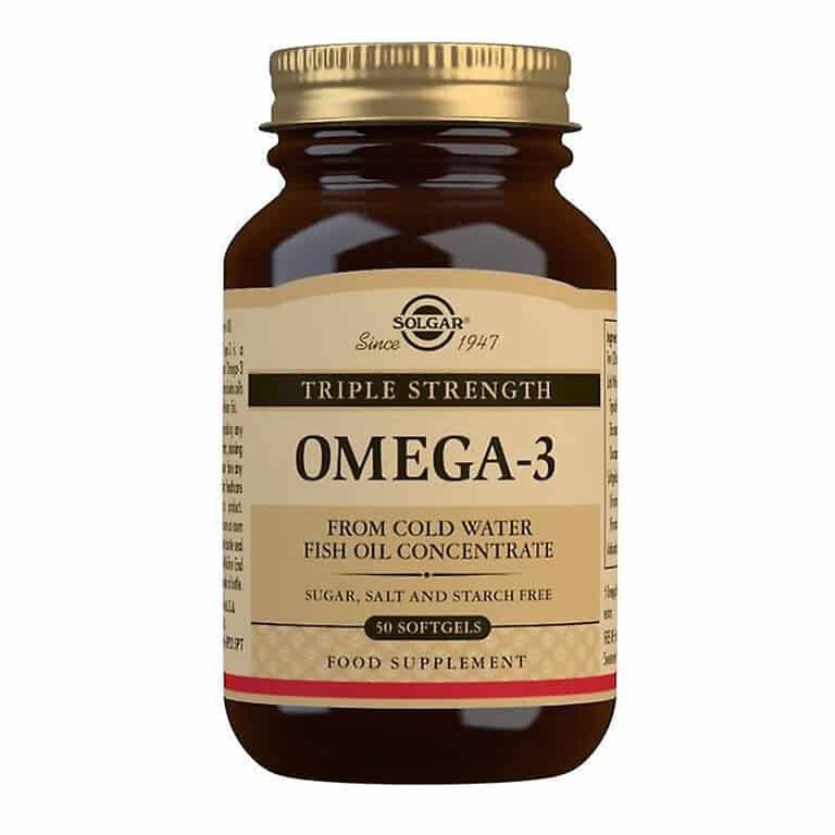 A bottle of Solgar - Triple Strength Omega-3 Softgels - Pack of 50.