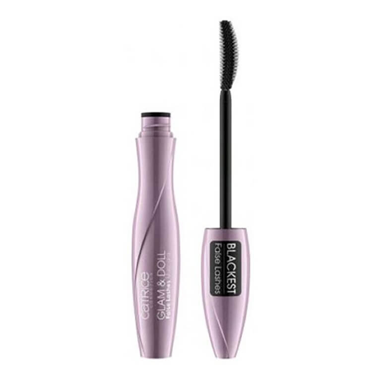 A mascara with a black tube and a black brush from Catrice - Glam & Doll False Lashes Mascara 010.