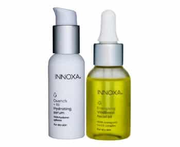 Two Innoxa products - hydrating serum and a bottle of oil.