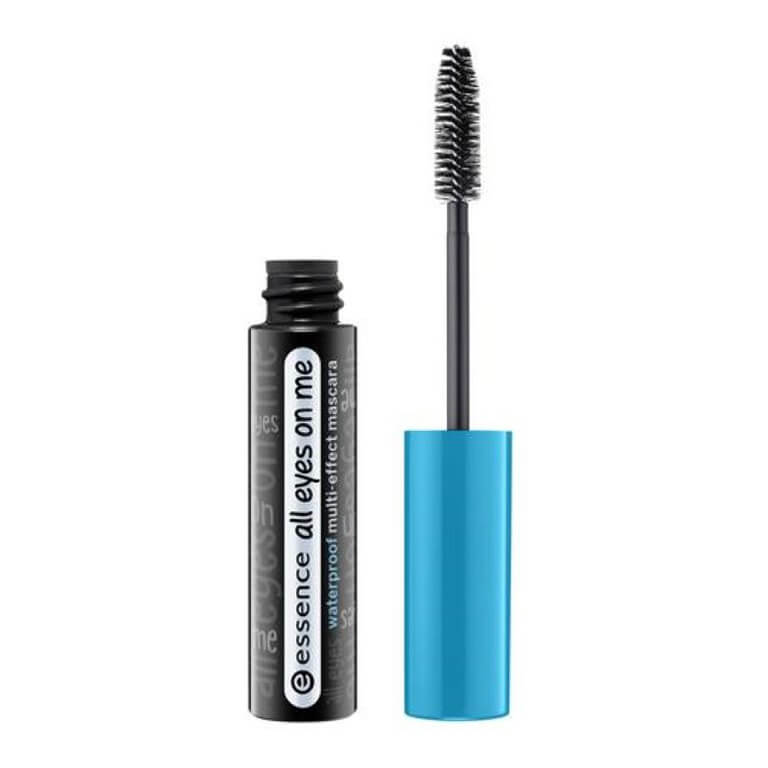 A black Essence - All Eyes On Me Waterproof Mascara with a black tube on a white background.