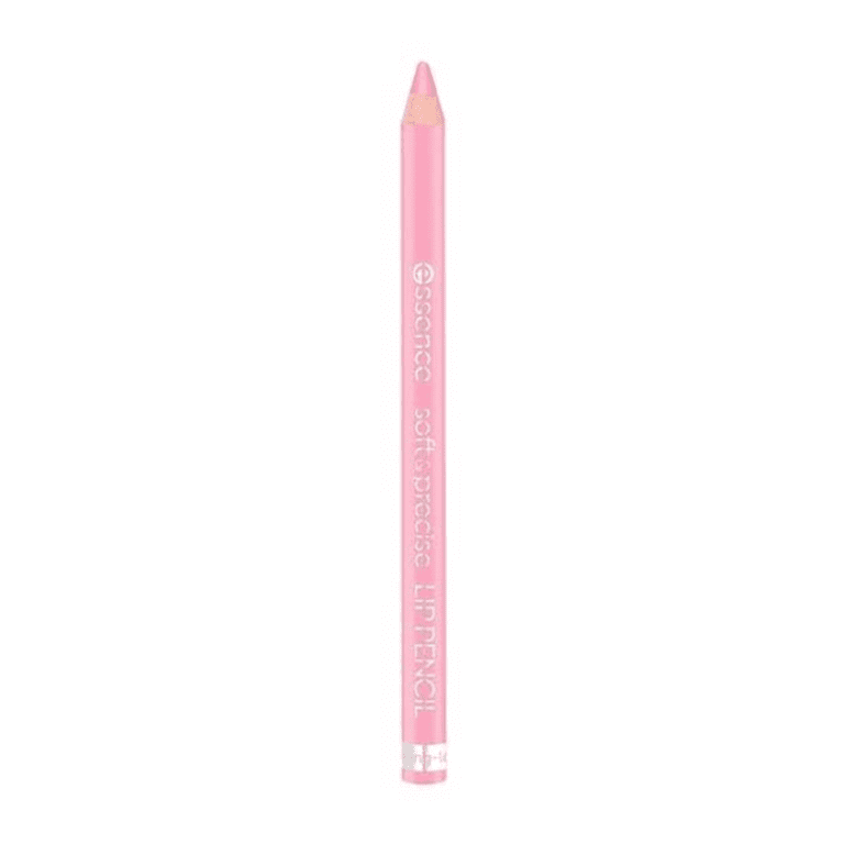 A pink eye pencil on a white background by Essence - Soft & Precise Lip Pencil 201.