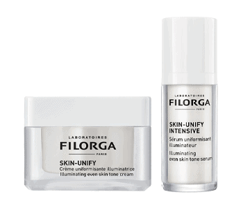 A bottle of filorga skin tightening intensive and a bottle of filorga skin tightening.