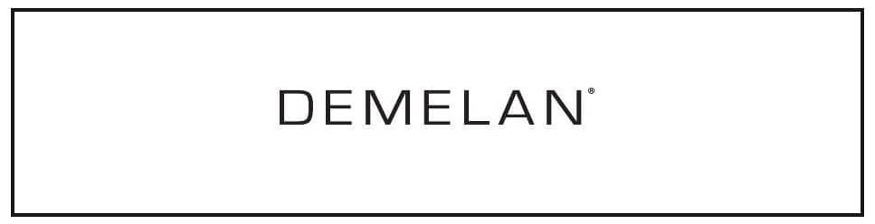 A black and white picture of a logo for demelan.