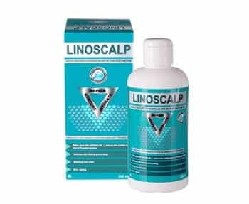 A bottle of linsoscalp with a box next to it.