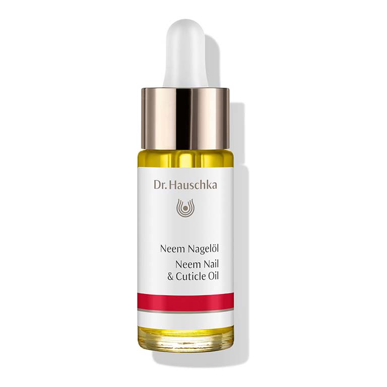 Sentence with the product name: Dr.Hauschka - Neem Nail & Cuticle Oil 18ml is nourishing.