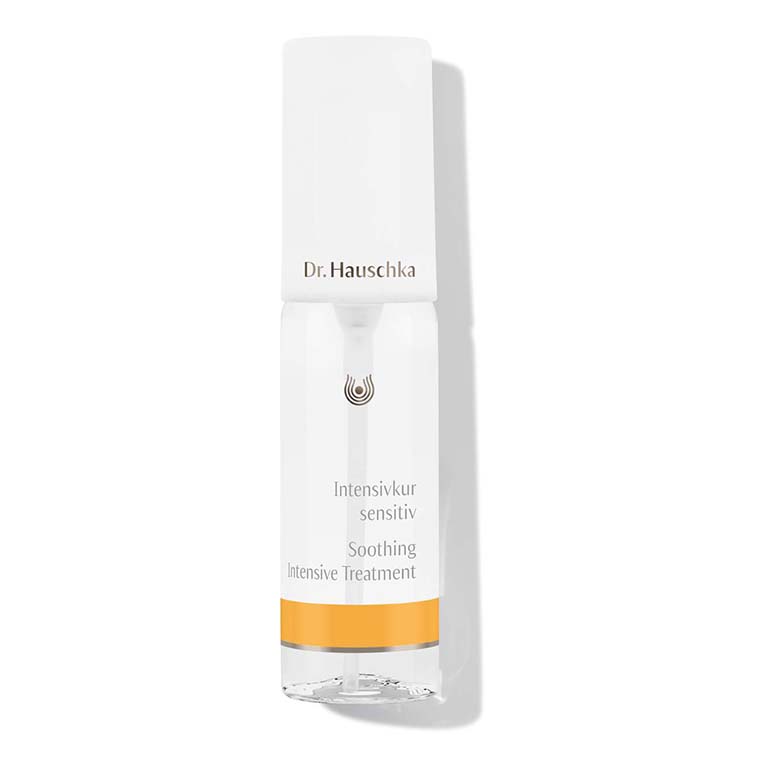 A bottle of Dr. Hauschka - Soothing Intensive Treatment Spray 40ml on white background.