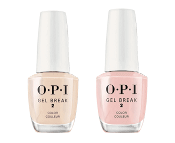 Opi gel break nail polish in pink and beige.