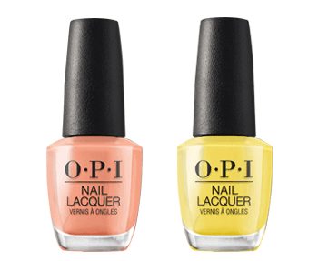 Opi nail lacquer in peach and yellow.