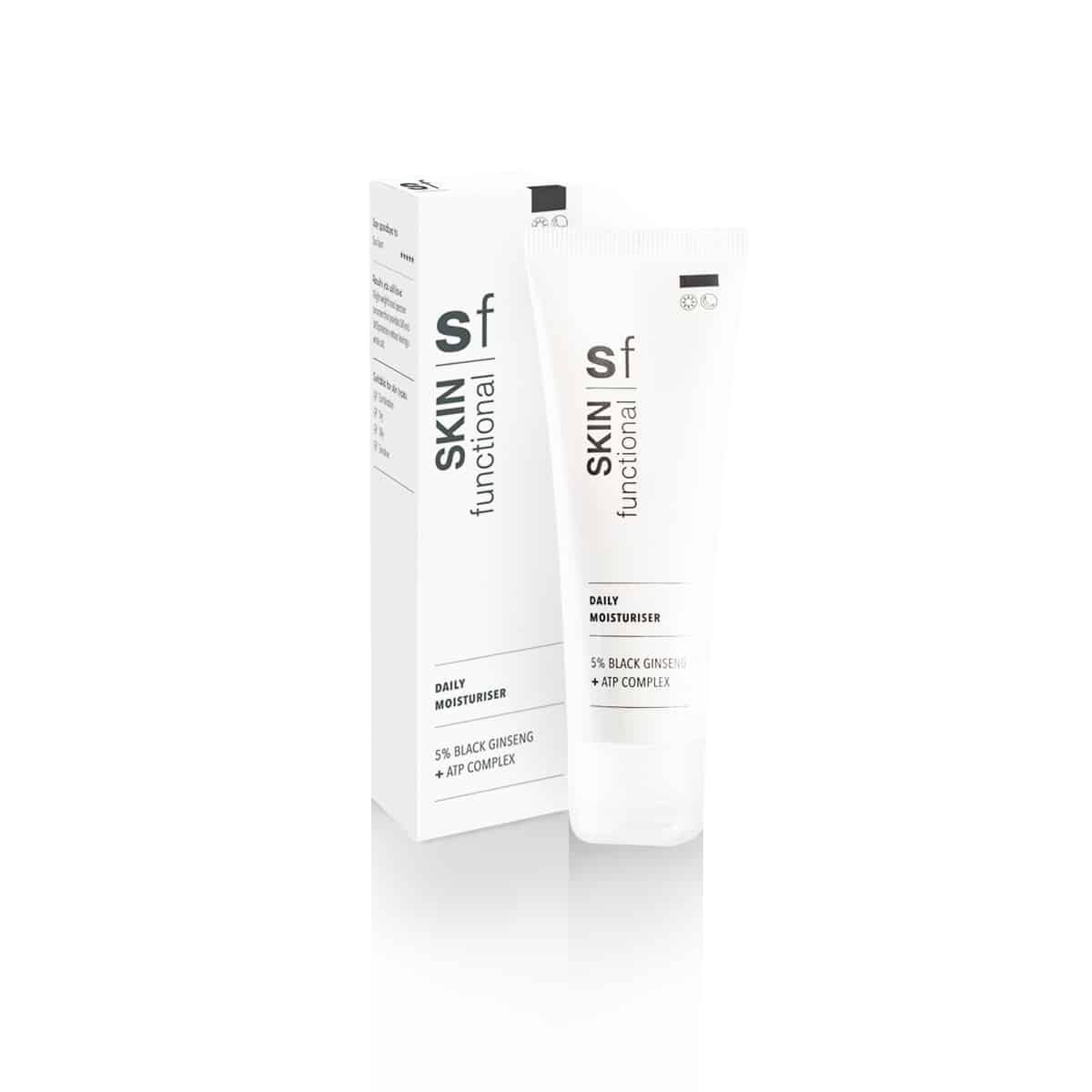 A tube of SKIN Functional - 5% Black Ginseng + ATP Complex - Daily Moisturiser on a white background.