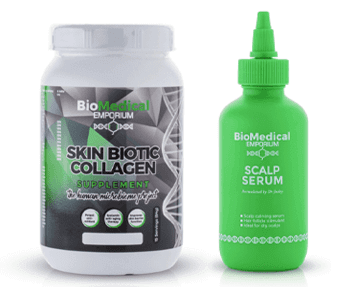 A bottle of biomedical skin biotin collagen from Biomedical Emporium.