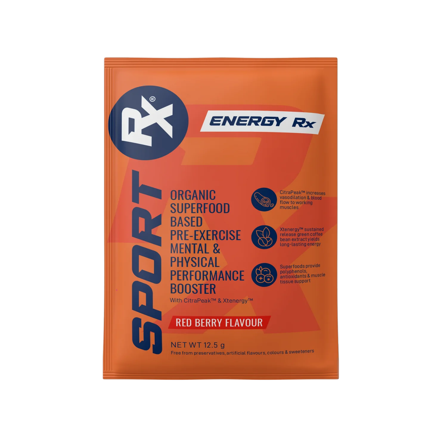 Energize your workout with Sport RX - Energy Rx Berry 250g, now available in a vibrant red color.