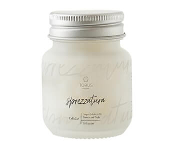 A white jar with a white label on it.