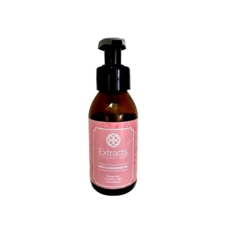 A pink bottle with a black cap of HydroSil™ - Bath & Massage Oil 100ml on a white background.