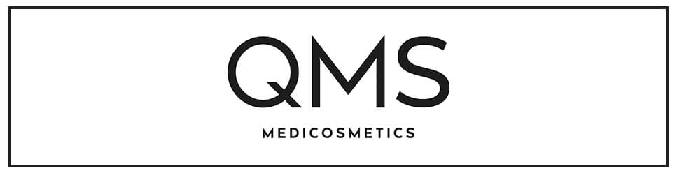 The logo for qms cosmetics.