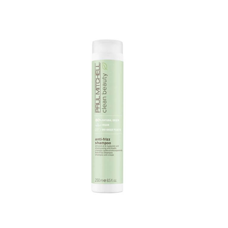 A bottle of Paul Mitchell - Clean Beauty Anti Frizz Shampoo on a white background.