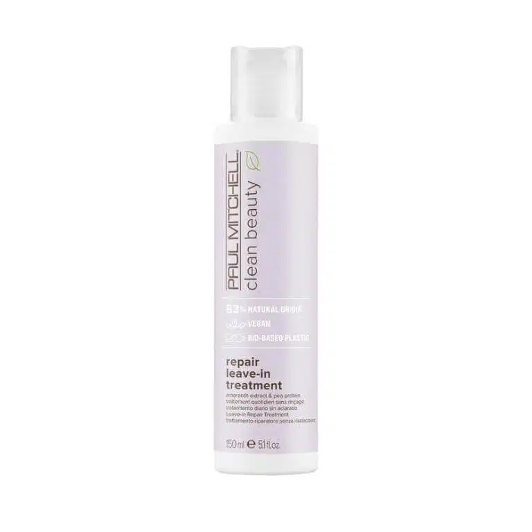 A bottle of purple Paul Mitchell - Clean Beauty Repair Leave In Treatment 150ml on a white background.