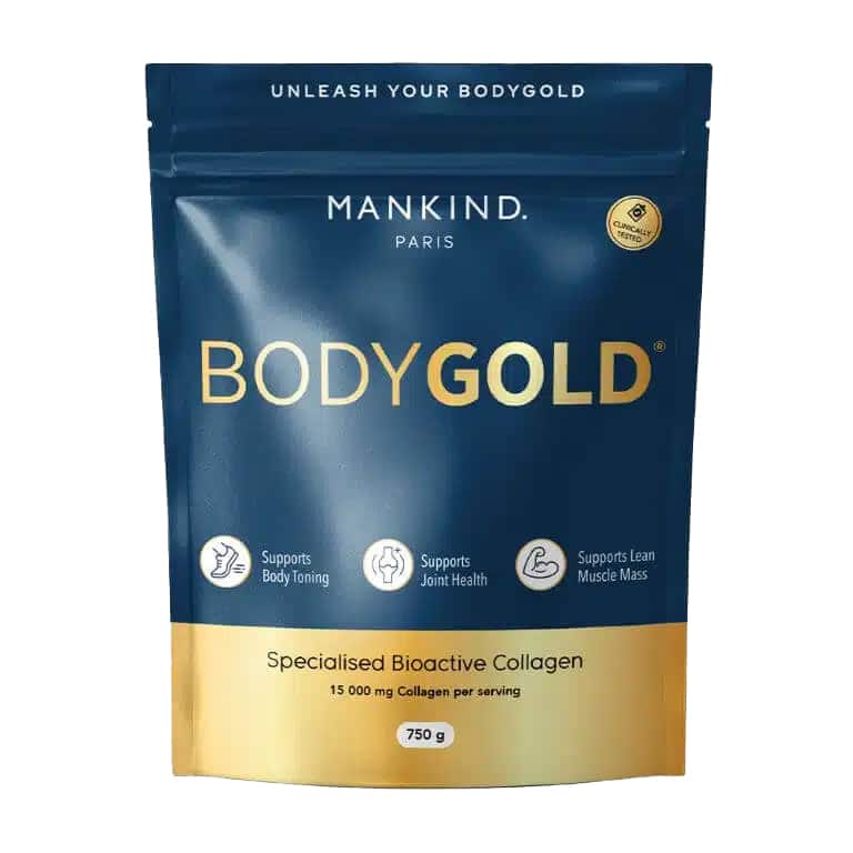 Mankind - BodyGold Collagen 750g capsules contain 750g of collagen for overall health and wellness.