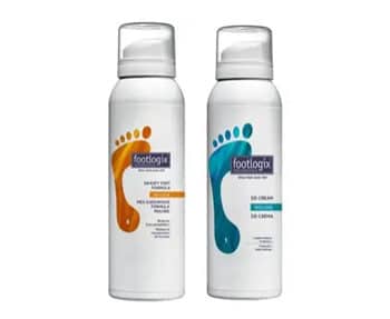 Two bottles of Footlogix foot care products on a white background.