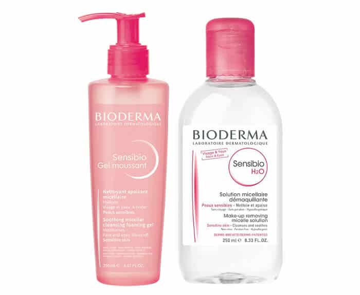 A bottle of bioderma cleanser and a toner.