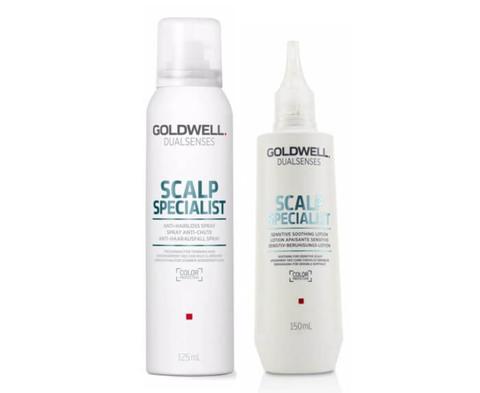 Goldwell scalp specialist and a bottle of hairspray.