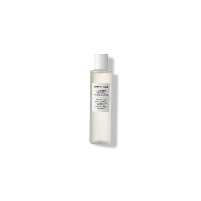 A bottle of Essential Biphasic Makeup Remover 150ml from Comfort Zone on a white background.