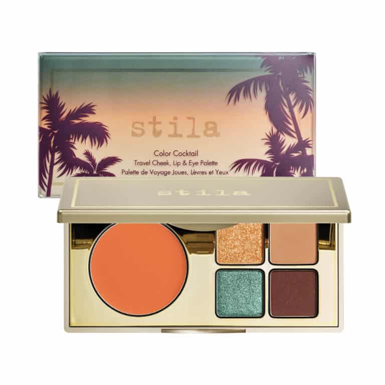 Stila- Mini Cheek, Lip & Eye Palette - Tequila with a palm tree in the background.