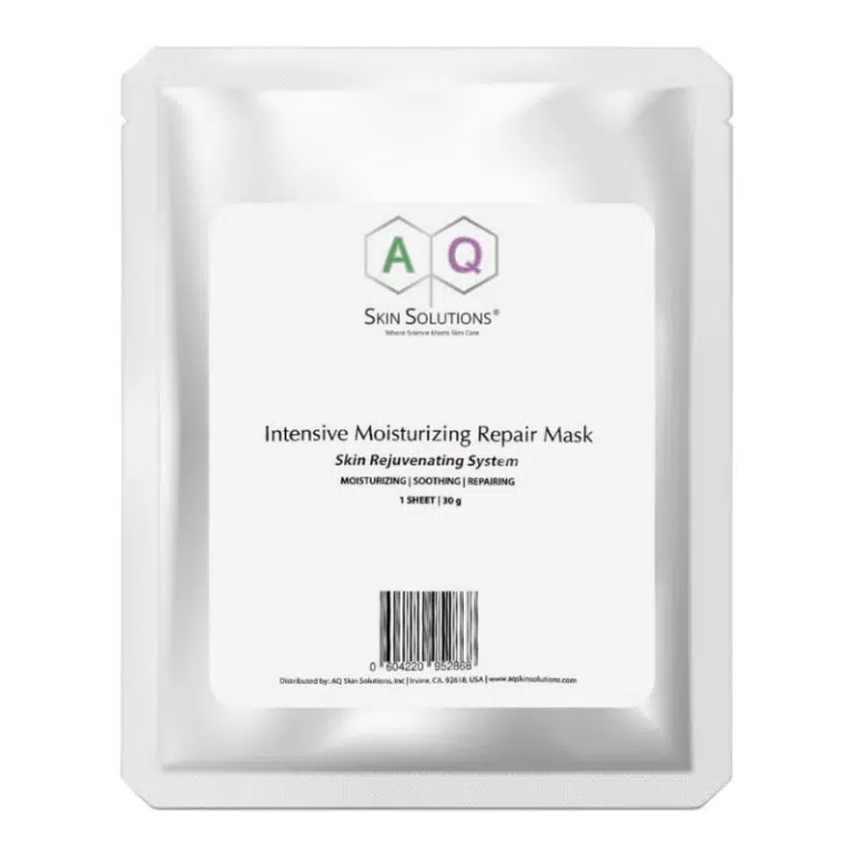 An AQ Skin Solutions- Intensive Moisturizing Repair Mask sheet mask with a white background.