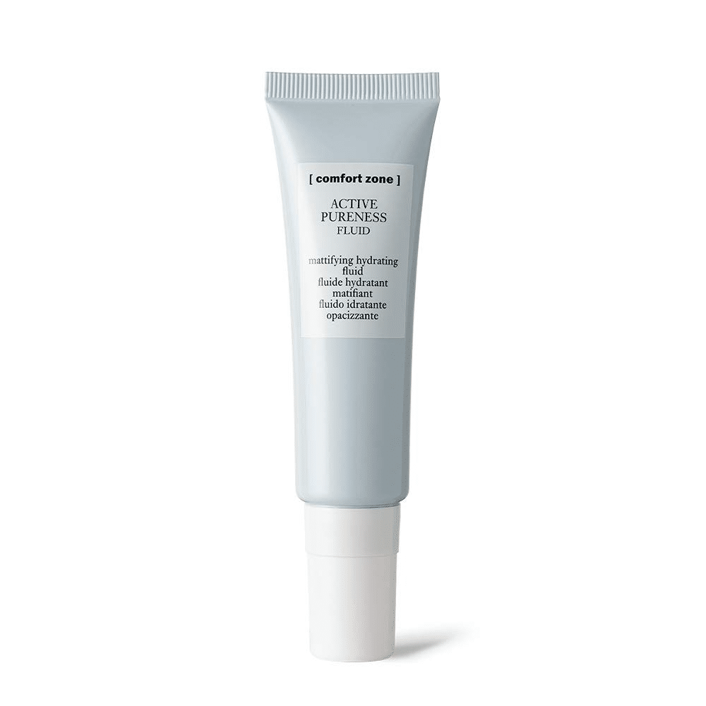 A tube of Active Pureness Hydra Fluid on a white background from Comfort Zone.