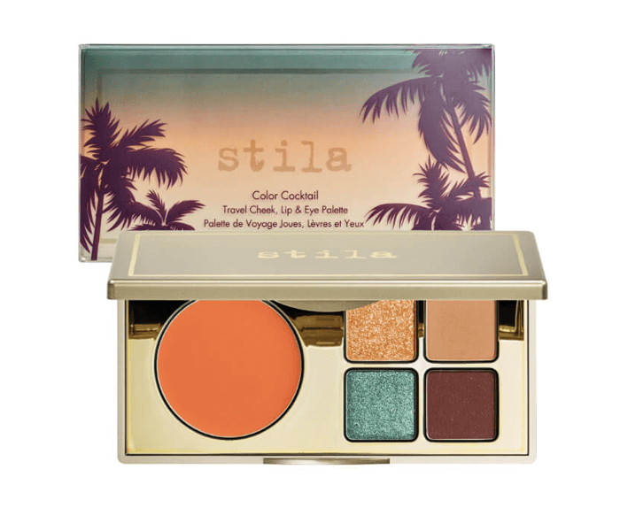 Stila eyeshadow palette with a palm tree in the background.
