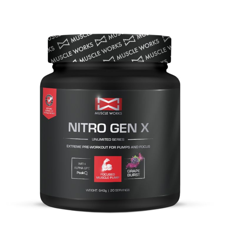 Muscle Works - Nitrogen X (Pump Pre workout) Grape Burst 640g