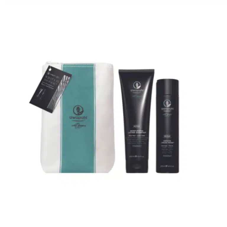 A black and white gift set with a Paul Mitchell bag containing the Paul Mitchell - Awapuhi Repair and Hydrate Duo.