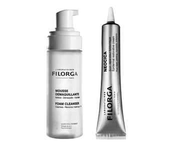 A tube of filorga facial cleanser and a tube of eye cream.