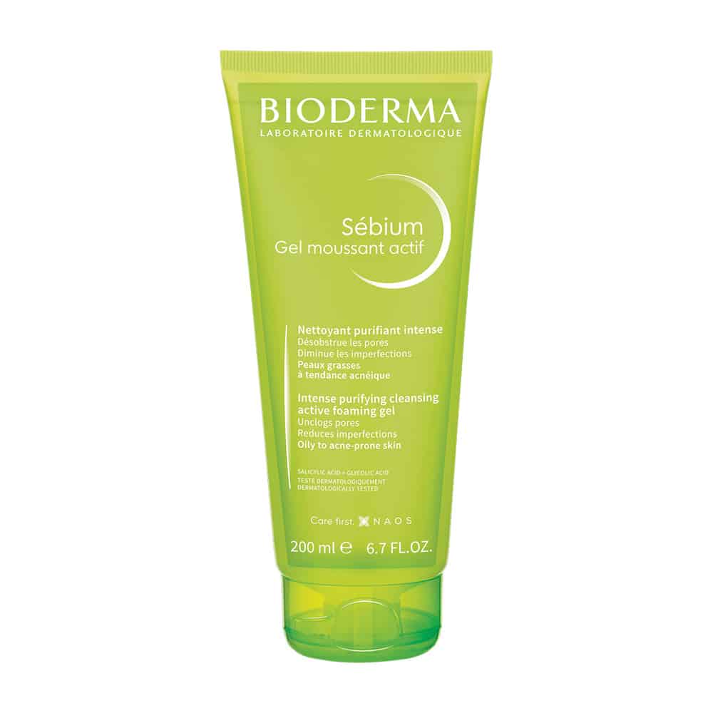 A tube of Bioderma - Sébium Active Foaming Cleansing Gel 200ml on a white background.