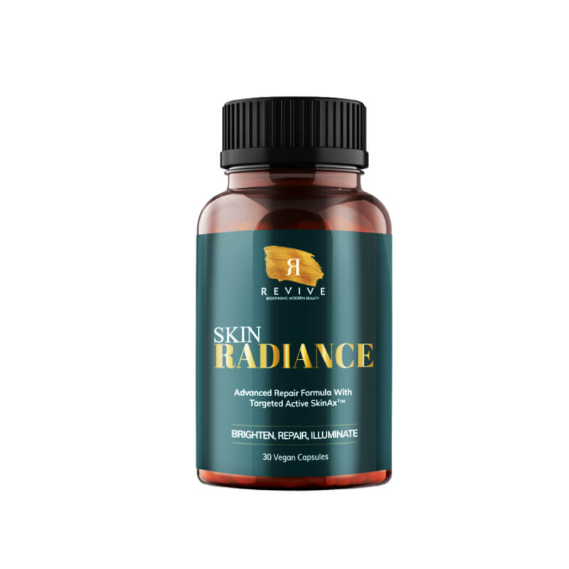 A bottle of Revive - Skin Radiance 30 capsules on a white background.