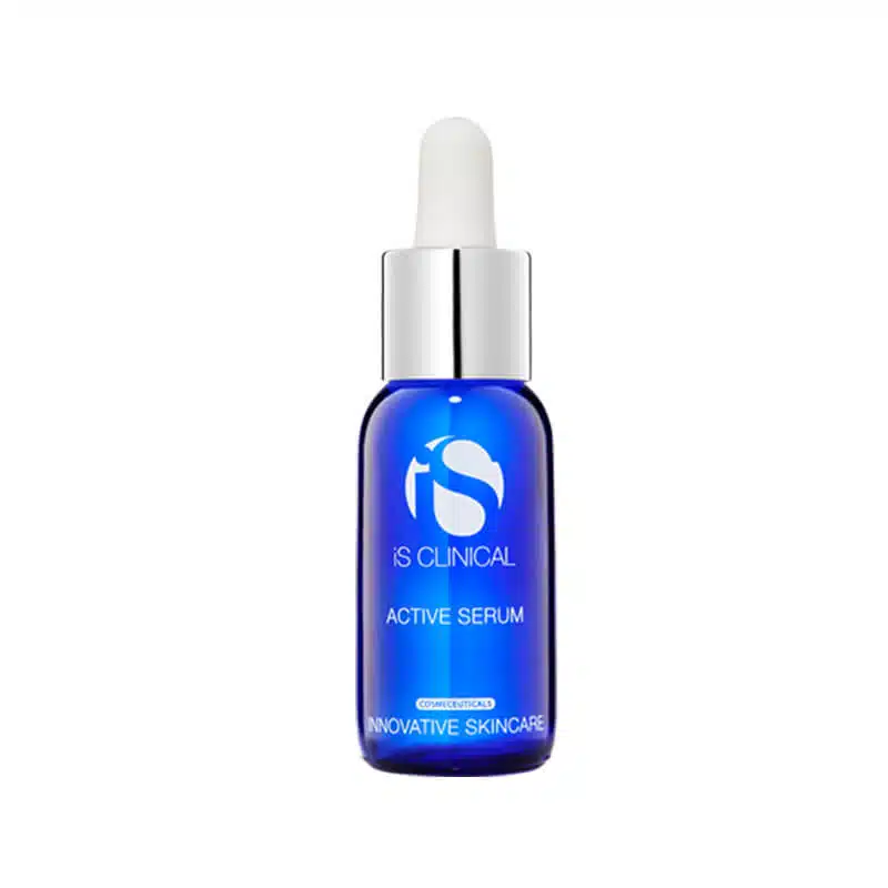 A bottle of cosmeceutical serum on a white background.