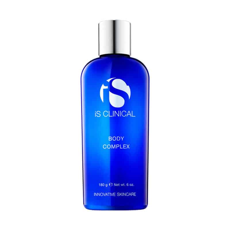 A bottle of blue body cleanser on a white background.