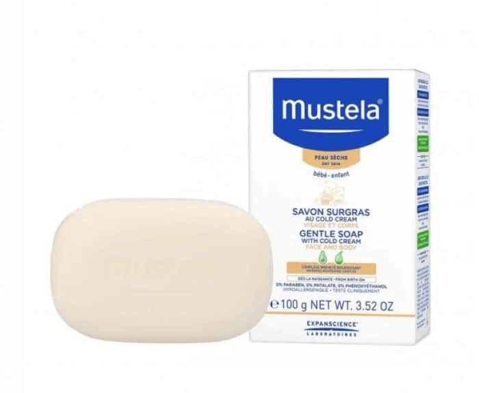 Mustela soap with a box and a box of soap.
